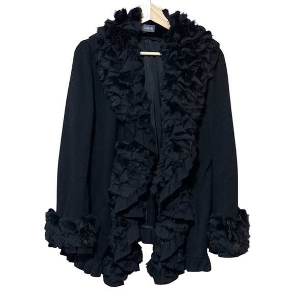 EUC - Dino Gaspari Rabbit Fur Trimmed Jacket - Size 8 - Black - Picture 1 of 3